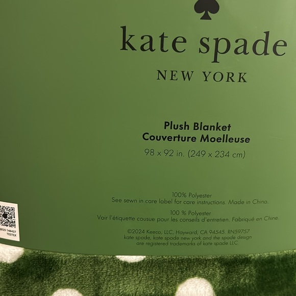 Kate Spade Queen Plush Blanket - Lia Dot - Green Polka Dot - Picture 3 of 3